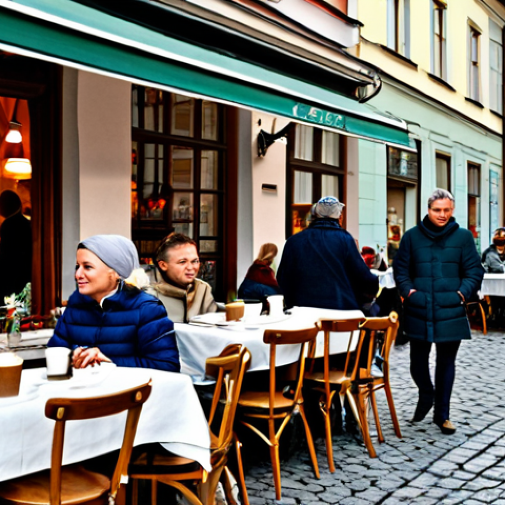 Busy Warsaw Café**
"A bustling café scene in the heart of Warsaw, Poland. People are enjoying coffee and pastries at outdoor tables. In the background, you see the characteristic architecture of the Old Town. The scene is filled with warm, inviting light. Everyone is fully clothed in fashionable, but appropriate autumn attire. safe for work, professional photography, perfect anatomy, natural pose, high quality, modest"
**