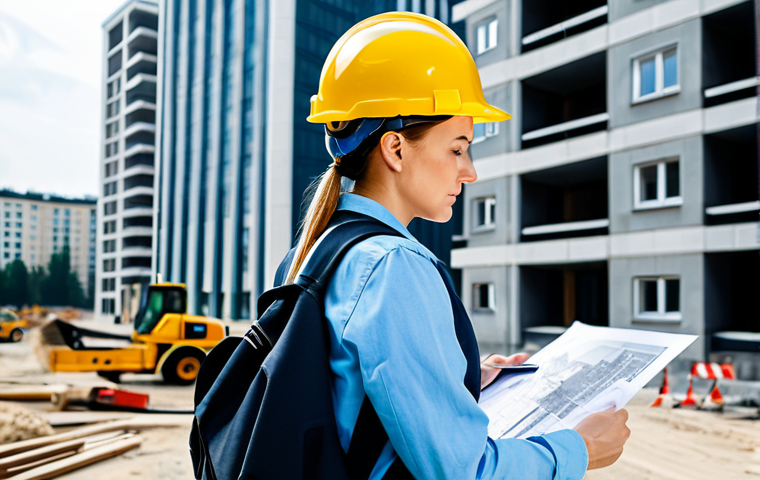 비즈니스 모델과 서비스 디자인의 접점 - "A professional female architect in a hard hat and fully clothed work attire, reviewing blueprints o...