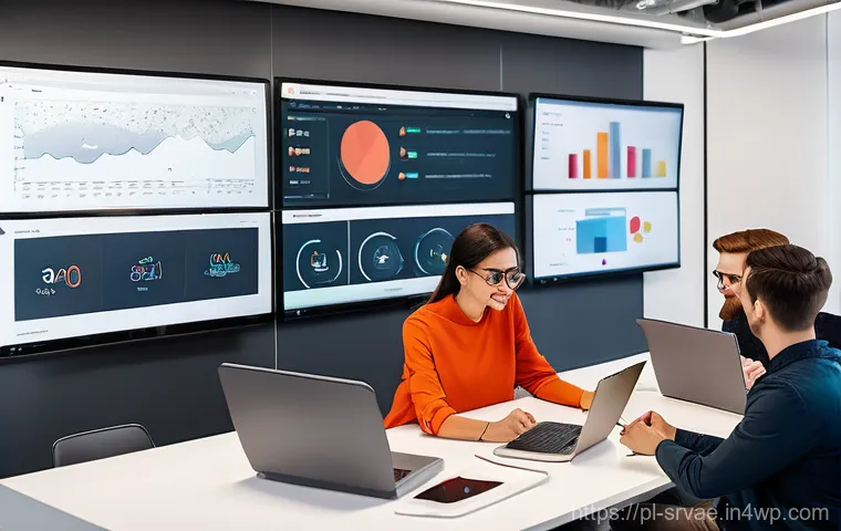서비스 디자인에서의 데이터 기반 의사 결정 - **Prompt: Data Gathering and Analysis in Action**
"A bright, modern co-working space bustling wi...