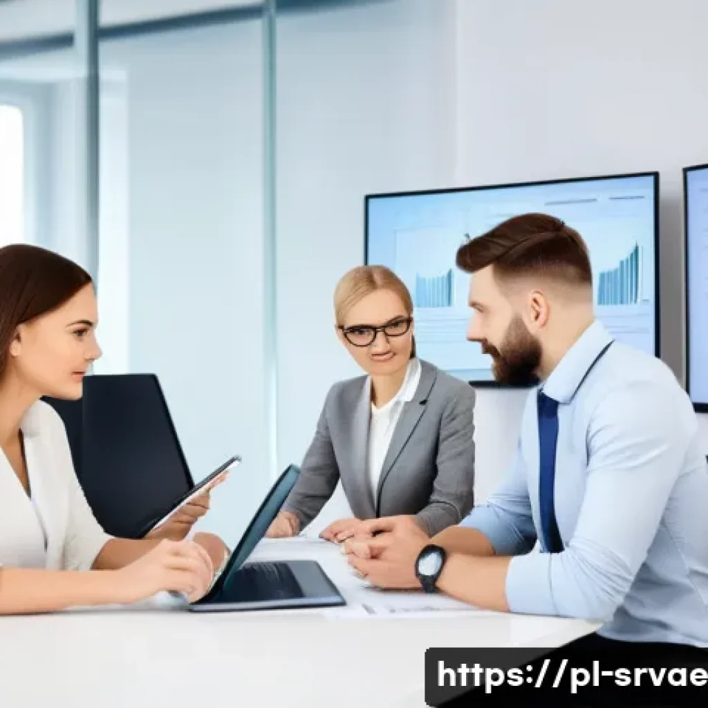 서비스 디자인의 비전 및 목표 설정 - A professional business team in a modern Warsaw office, analyzing customer behavior data on multiple...