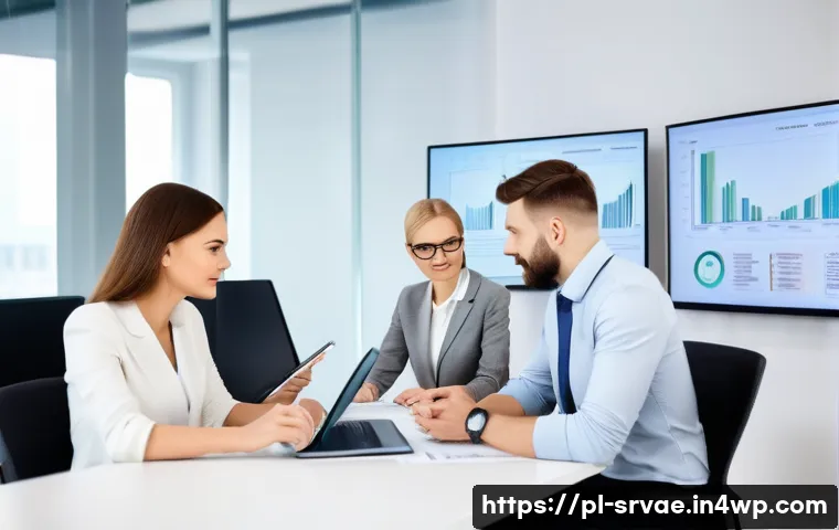 서비스 디자인의 비전 및 목표 설정 - A professional business team in a modern Warsaw office, analyzing customer behavior data on multiple...