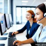 Home 18 서비스 디자인의 성과 측정 지표 - A modern customer service center scene showing a diverse team of empathetic, professional employees ...