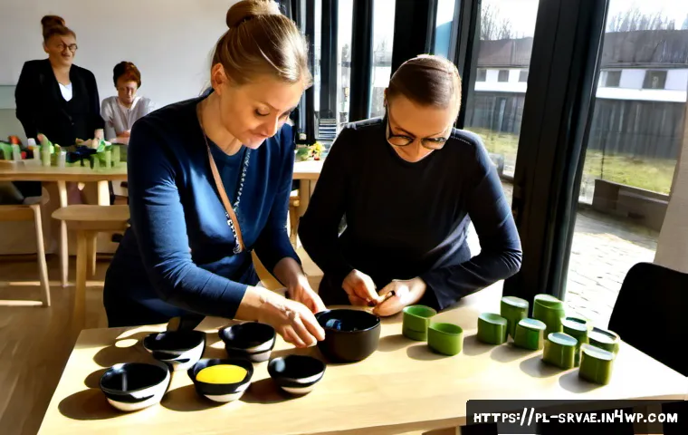 Home 17 서비스 디자인에서의 지속 가능성 고려하기 - Photorealistic service design workshop in a modern Warsaw community center, diverse Polish team incl...
